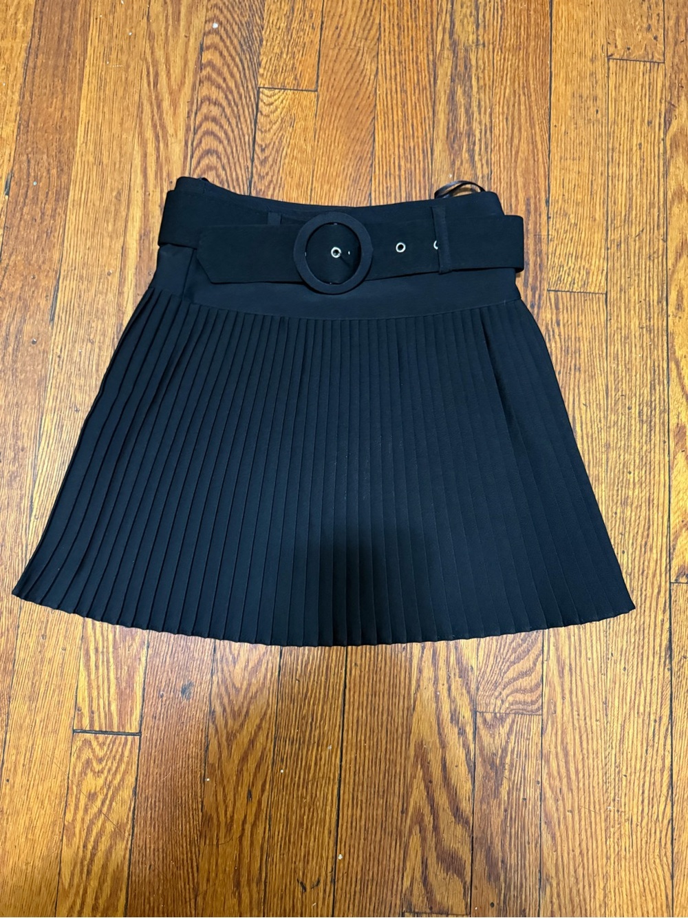 Black Pleated Mini Skirt with Belt